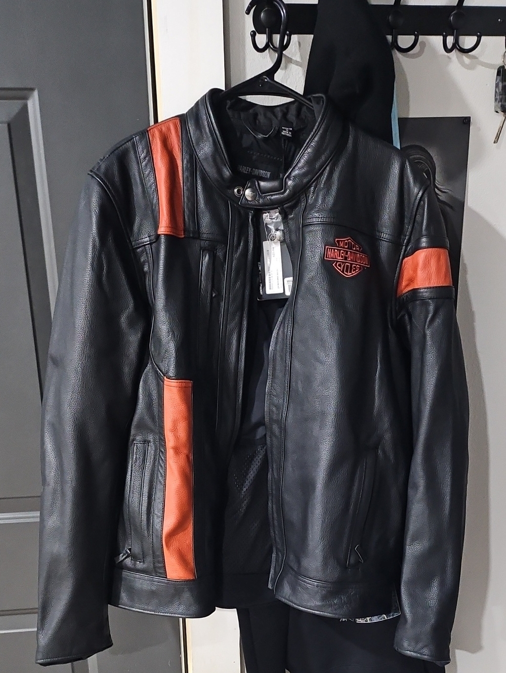 Harley-Davidson Black Leather Jacket with Orange Trim NWT